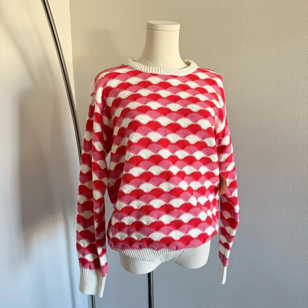 St John’s Bay NWT Red & Pink Knit Sweater Pullover Women’s Size Large - Picture 3 of 9